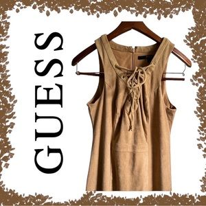 Guess | Sabine Dress Womens Size 2 Faux Suede Mini Tie Front Dress Sleeveless